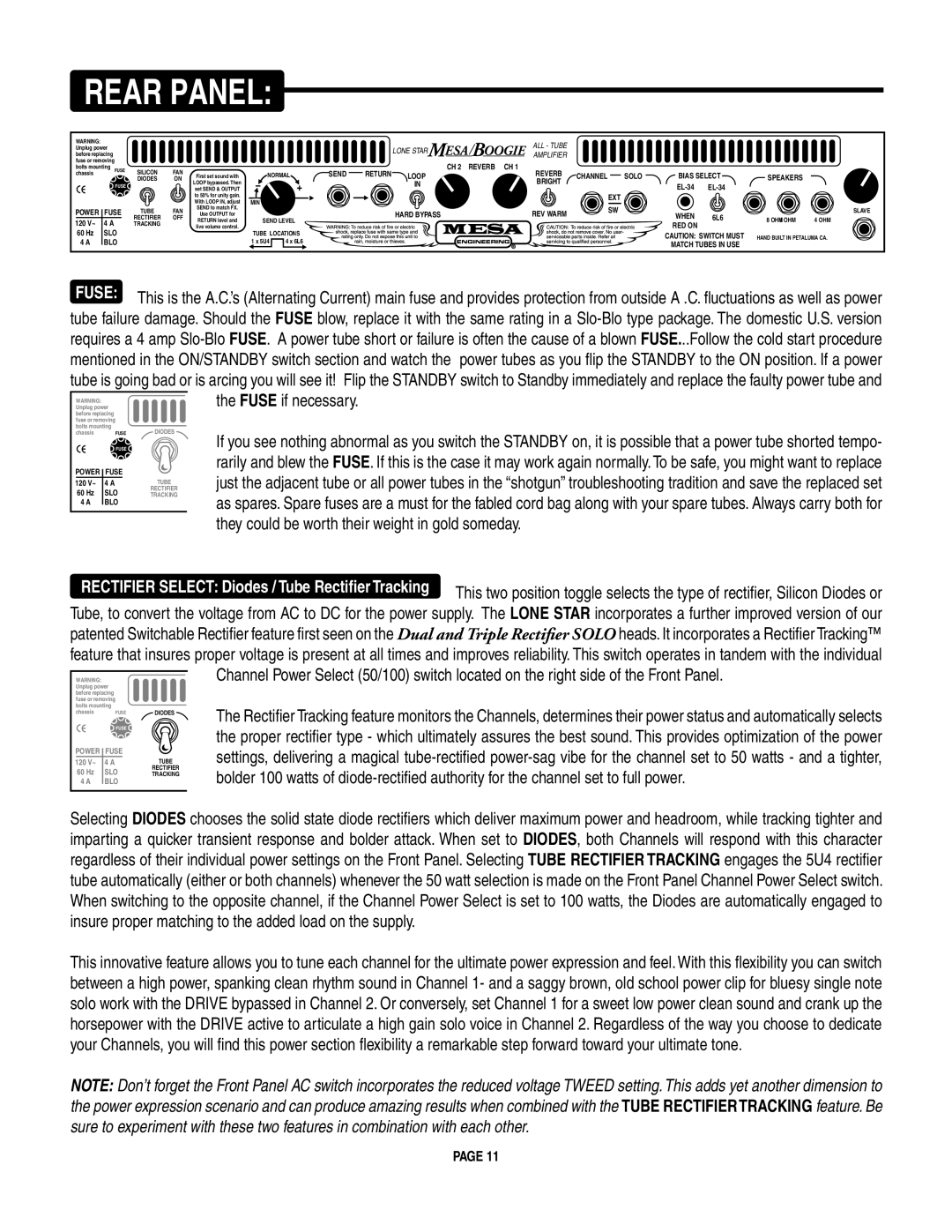 Mesa/Boogie LoneStar Amplifier owner manual Rear Panel, They could be worth their weight in gold someday 