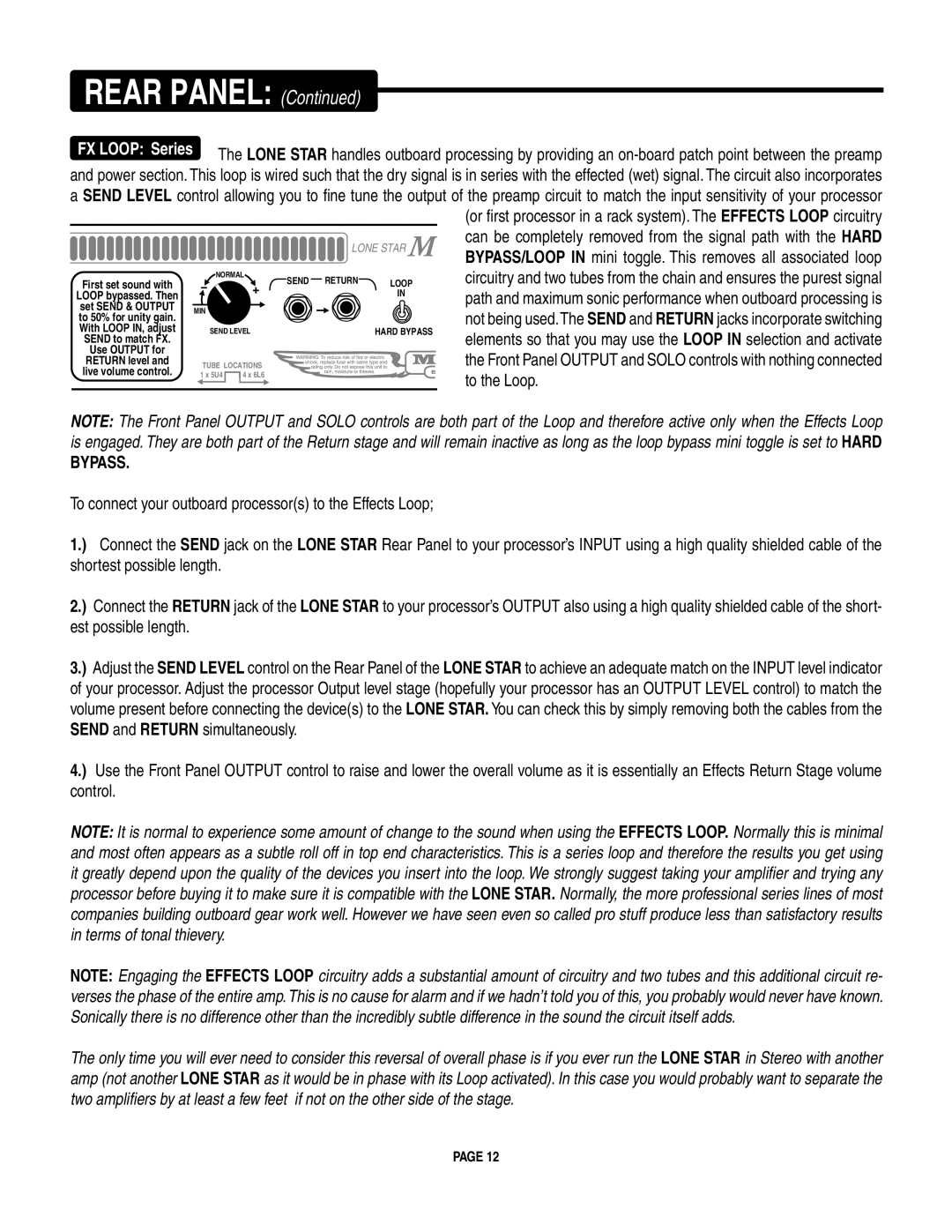 Mesa/Boogie LoneStar Amplifier owner manual Rear Panel 