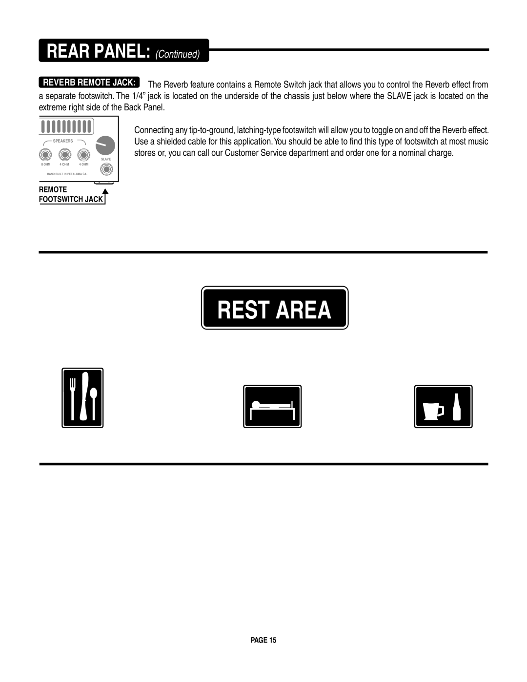 Mesa/Boogie LoneStar Amplifier owner manual Rest Area 