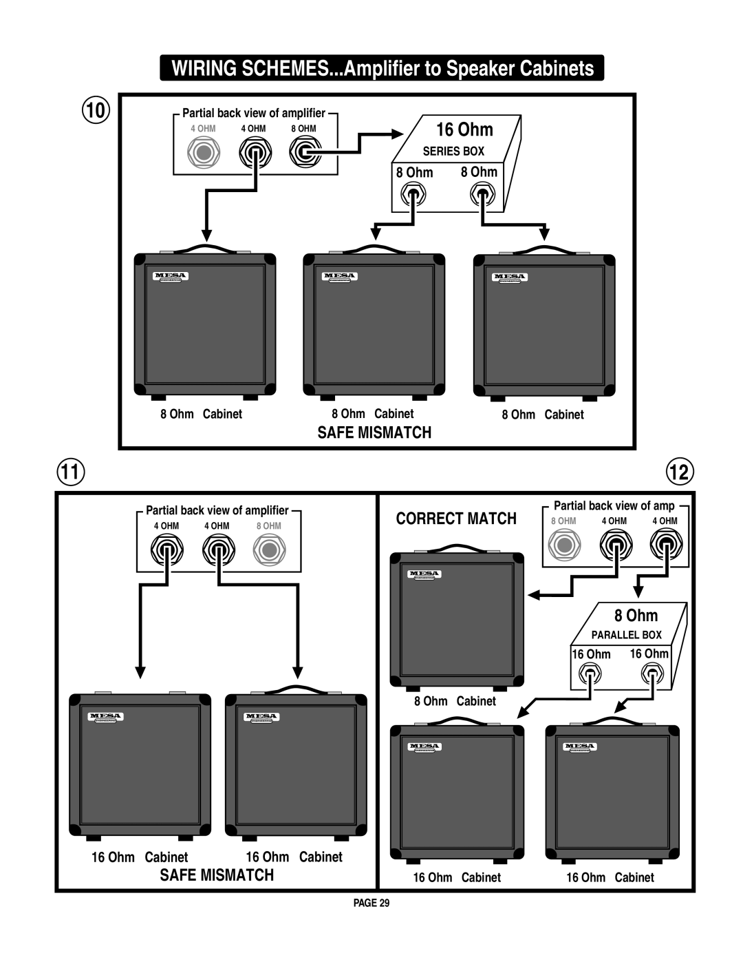 Mesa/Boogie LoneStar Amplifier owner manual Wiring SCHEMES...Amplifier to Speaker Cabinets 