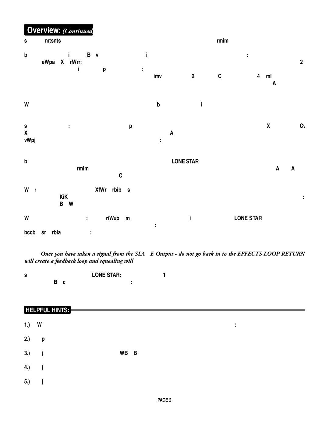 Mesa/Boogie LoneStar Amplifier owner manual Helpful Hints 