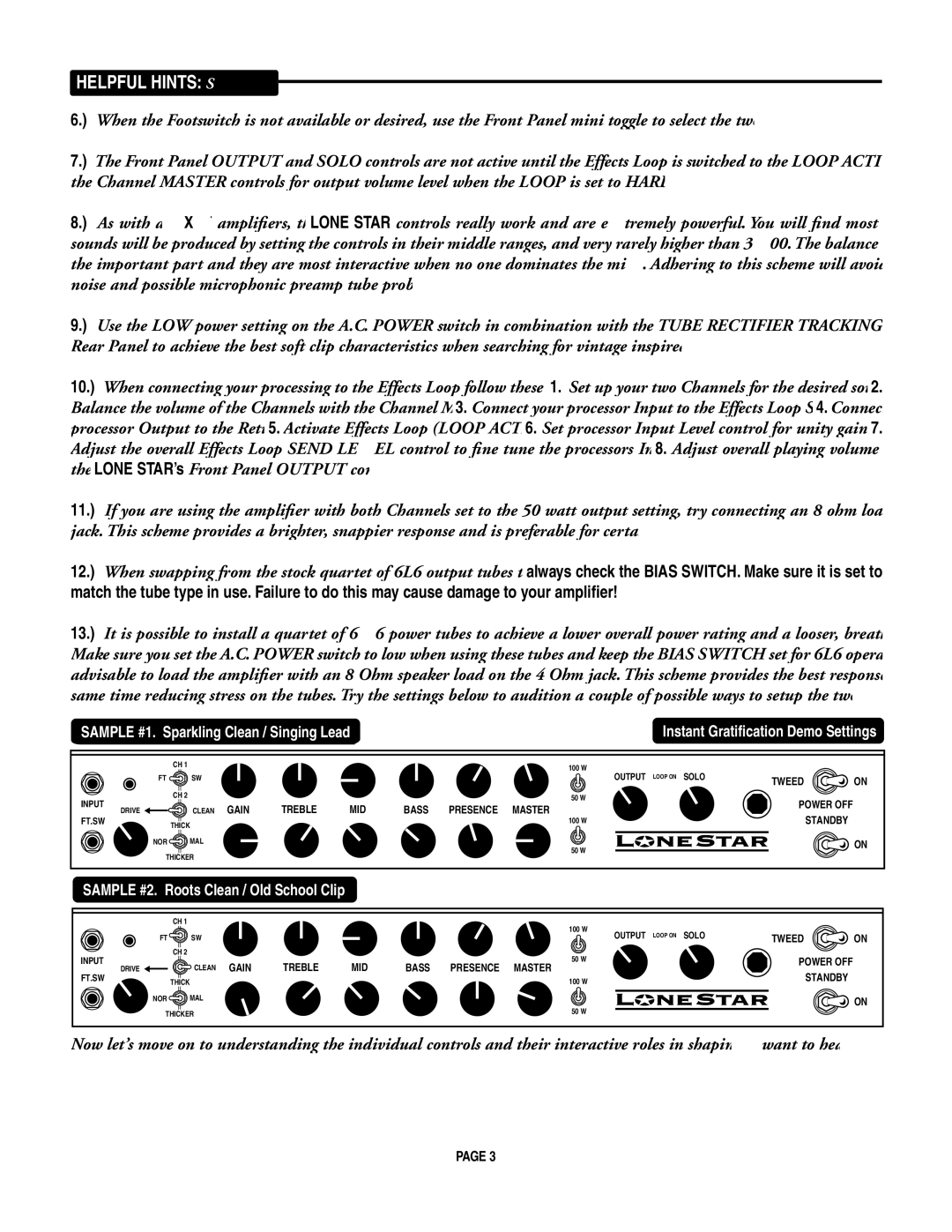 Mesa/Boogie LoneStar Amplifier owner manual Helpful Hints 