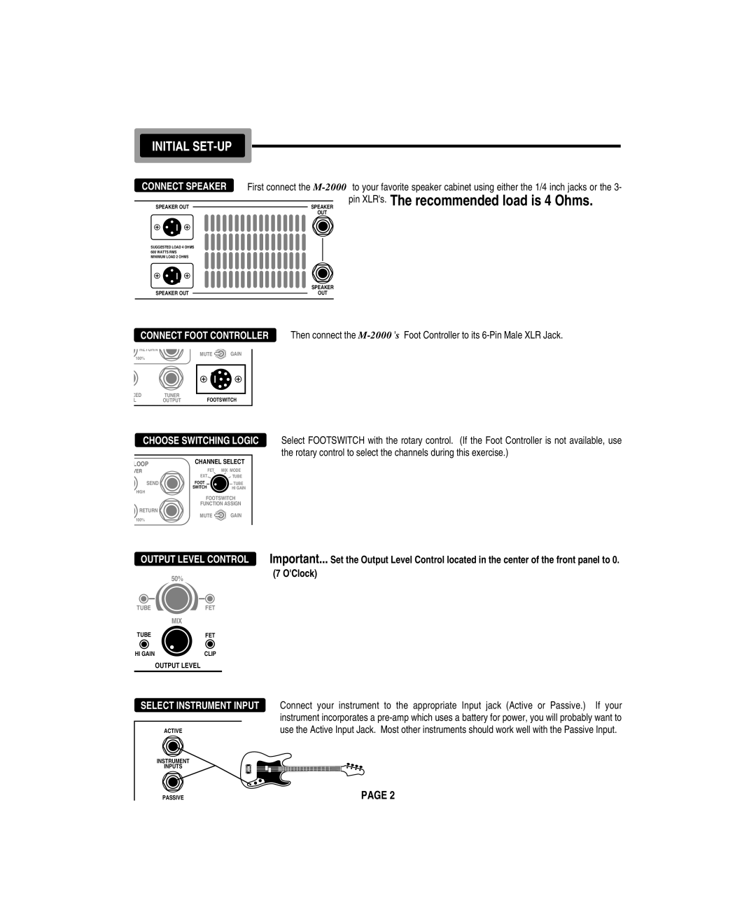 Mesa/Boogie M 2000 owner manual Initial SET-UP, Connect Speaker 