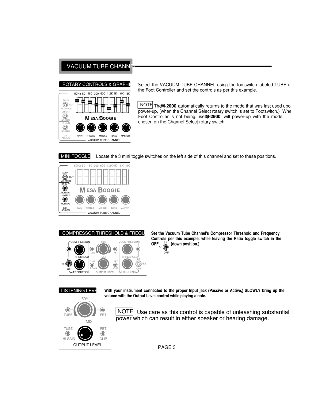 Mesa/Boogie M 2000 owner manual Vacuum Tube Channel, Mini Toggles 