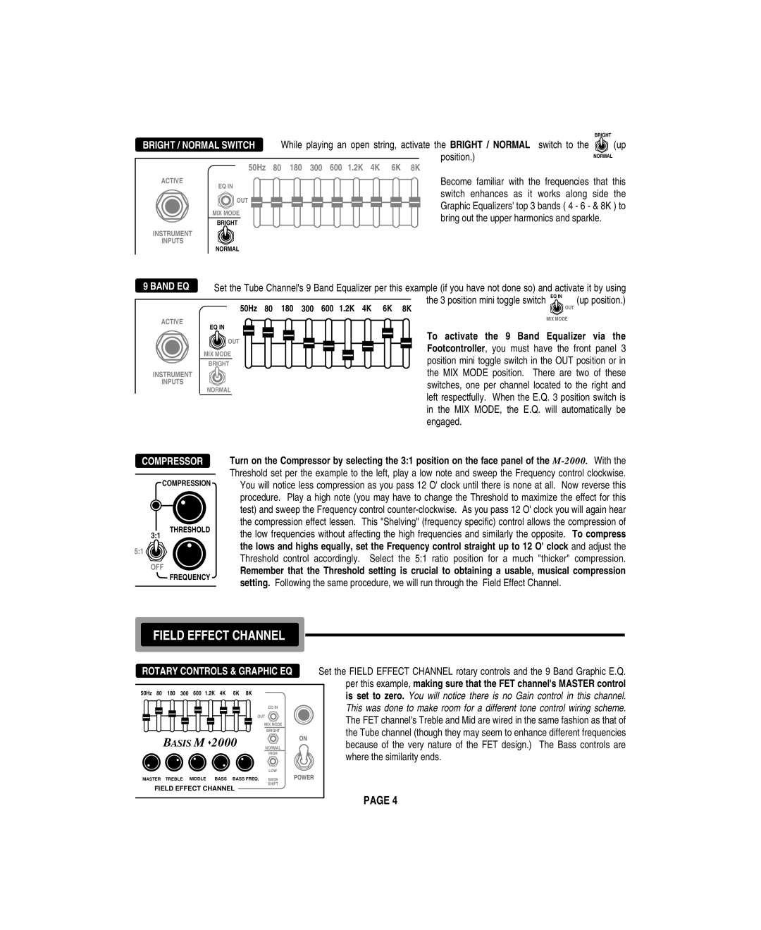 Mesa/Boogie M 2000 owner manual Field Effect Channel, Band EQ, Compressor 