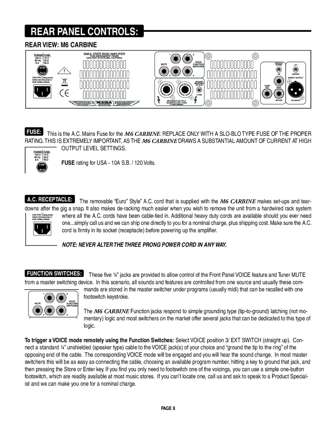 Mesa/Boogie M6 owner manual Rear Panel Controls 