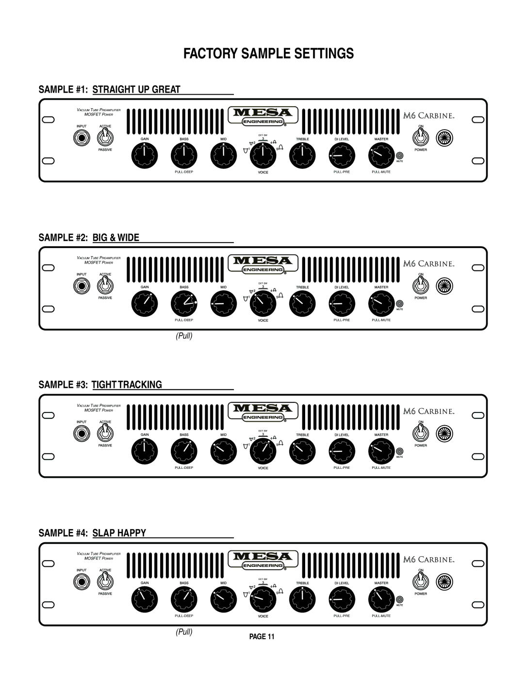 Mesa/Boogie M6 owner manual Factory Sample Settings 