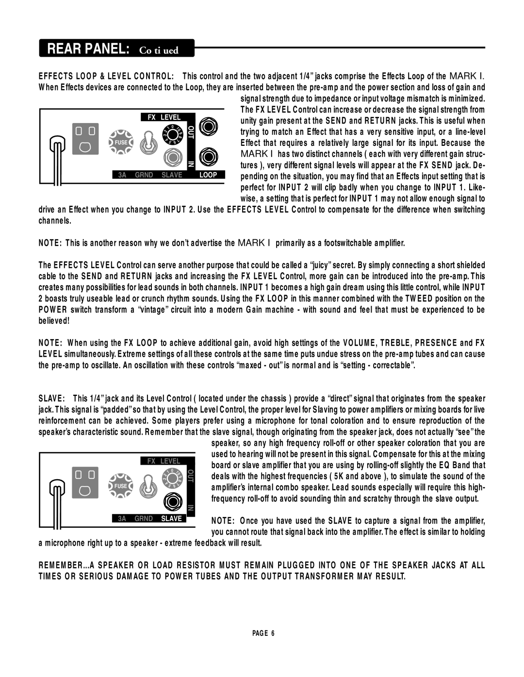 Mesa/Boogie MARK 1 owner manual Rear Panel 