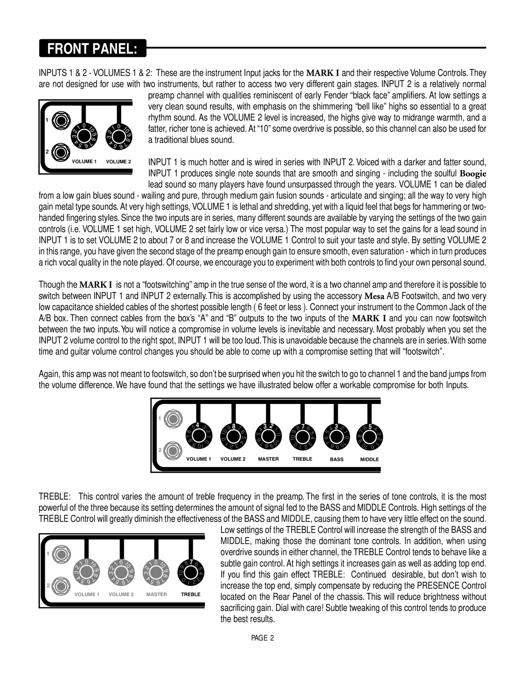 Mesa/Boogie MARK 1 owner manual Front Panel 