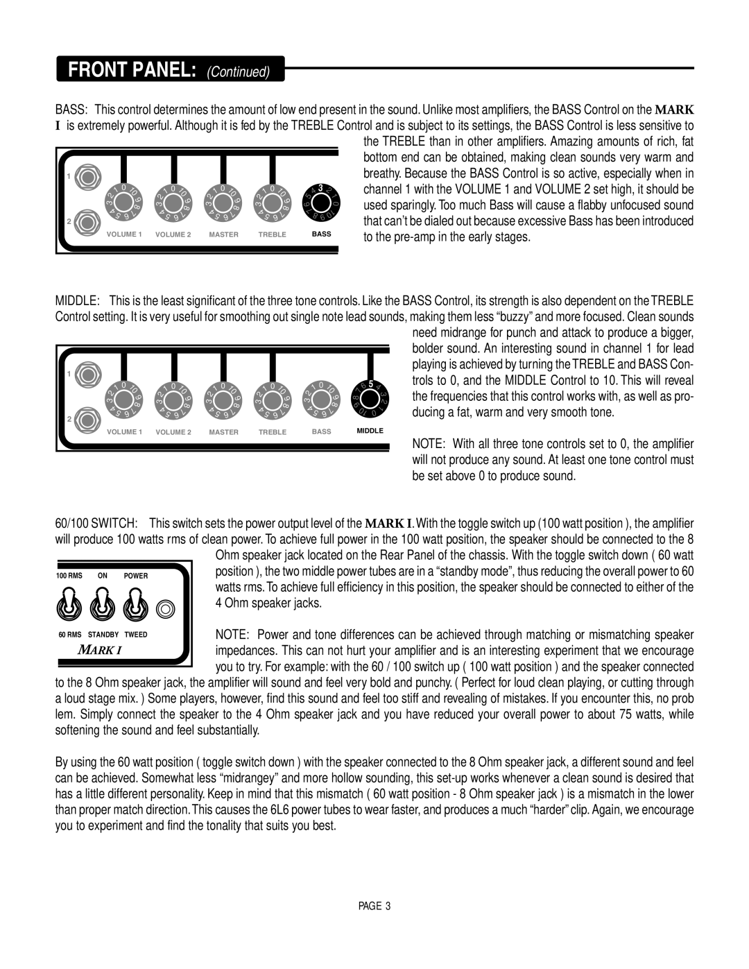 Mesa/Boogie MARK 1 owner manual Front Panel 