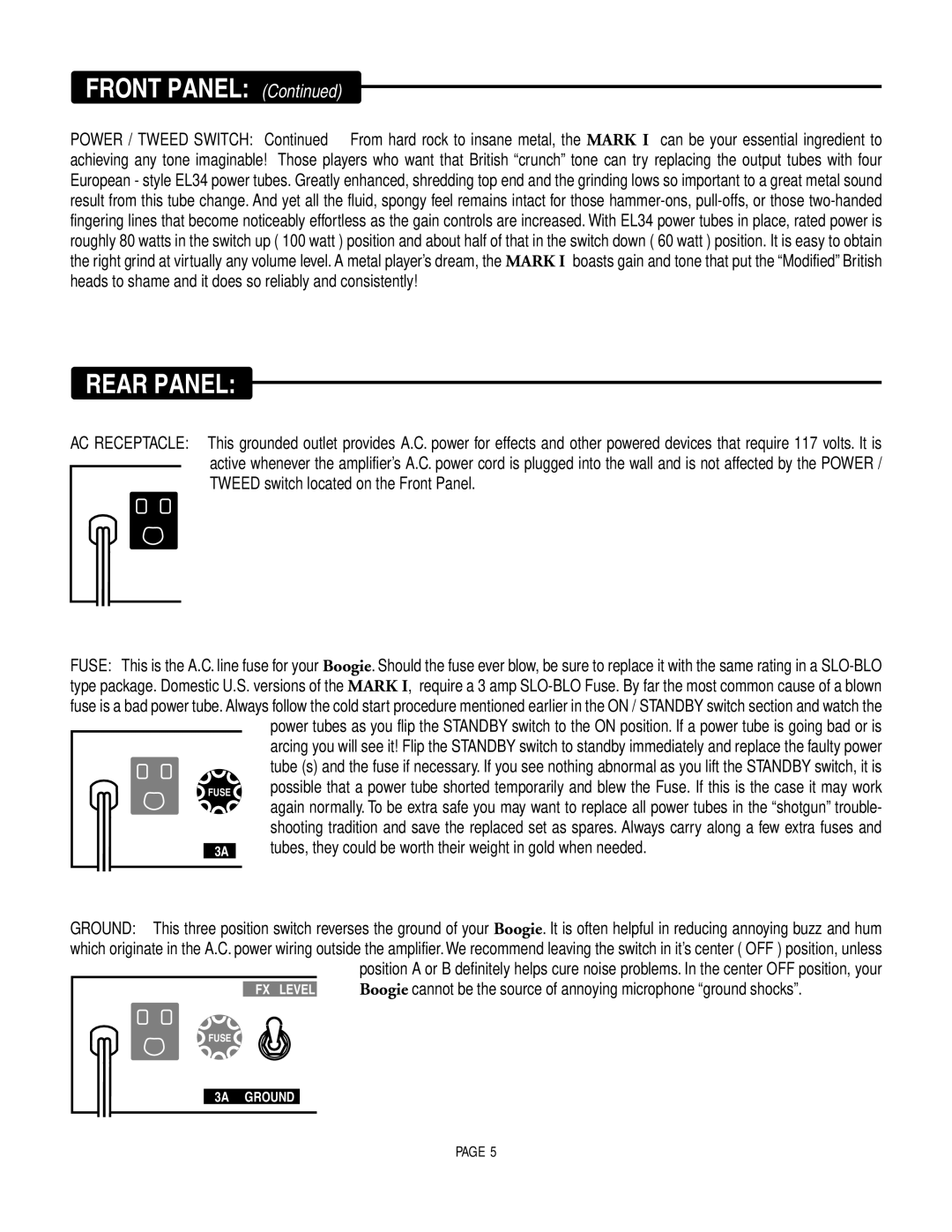 Mesa/Boogie MARK 1 owner manual Rear Panel 