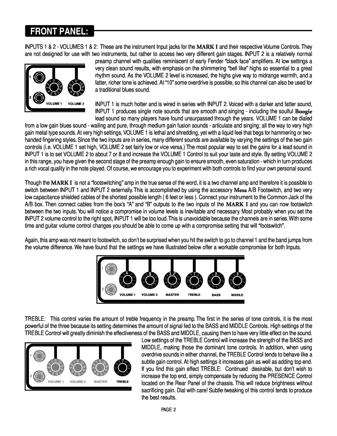 Mesa/Boogie MARK 1 owner manual Front Panel, a traditional blues sound 