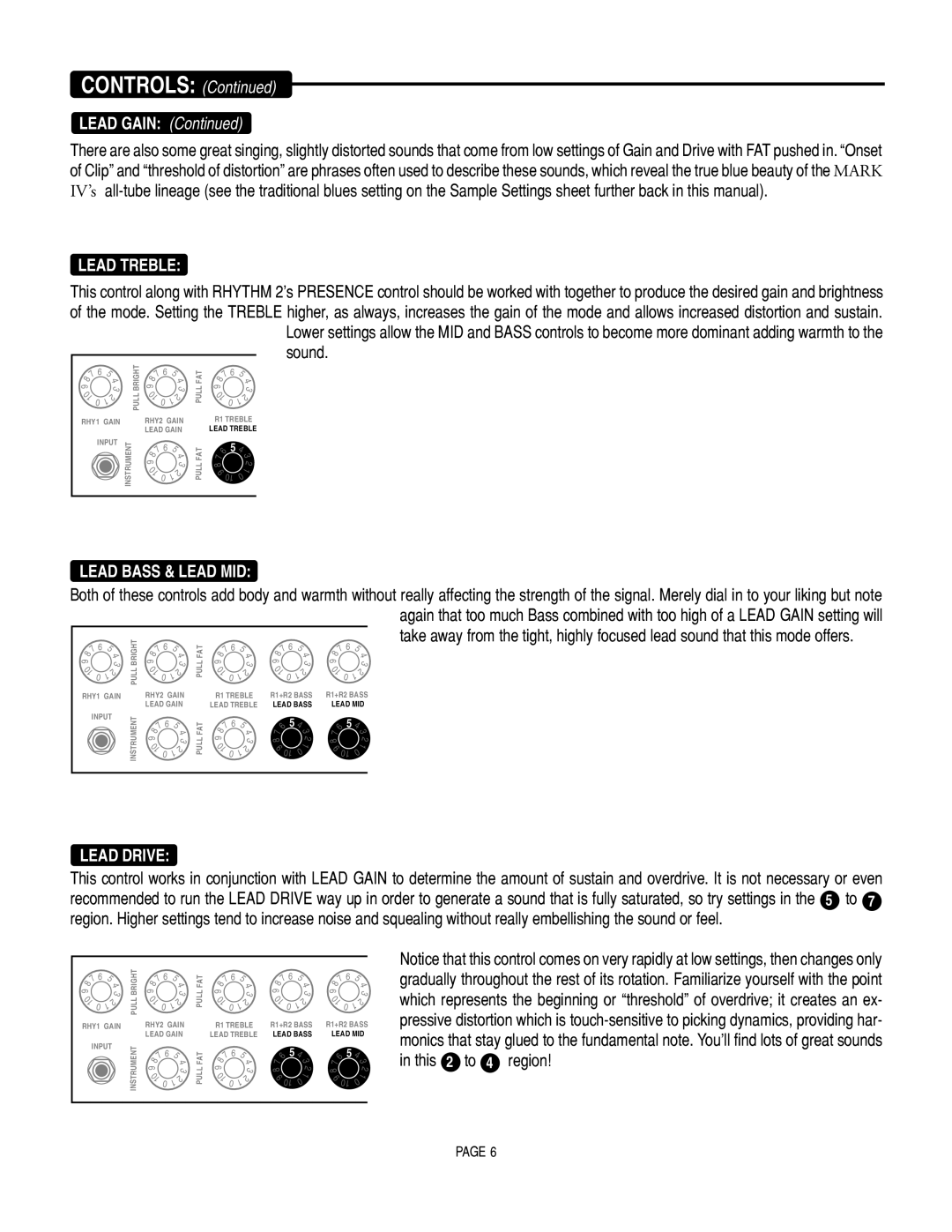 Mesa/Boogie Mark IV Amplifier manual Lead Gain, Lead Treble, Lead Bass & Lead MID, Lead Drive 