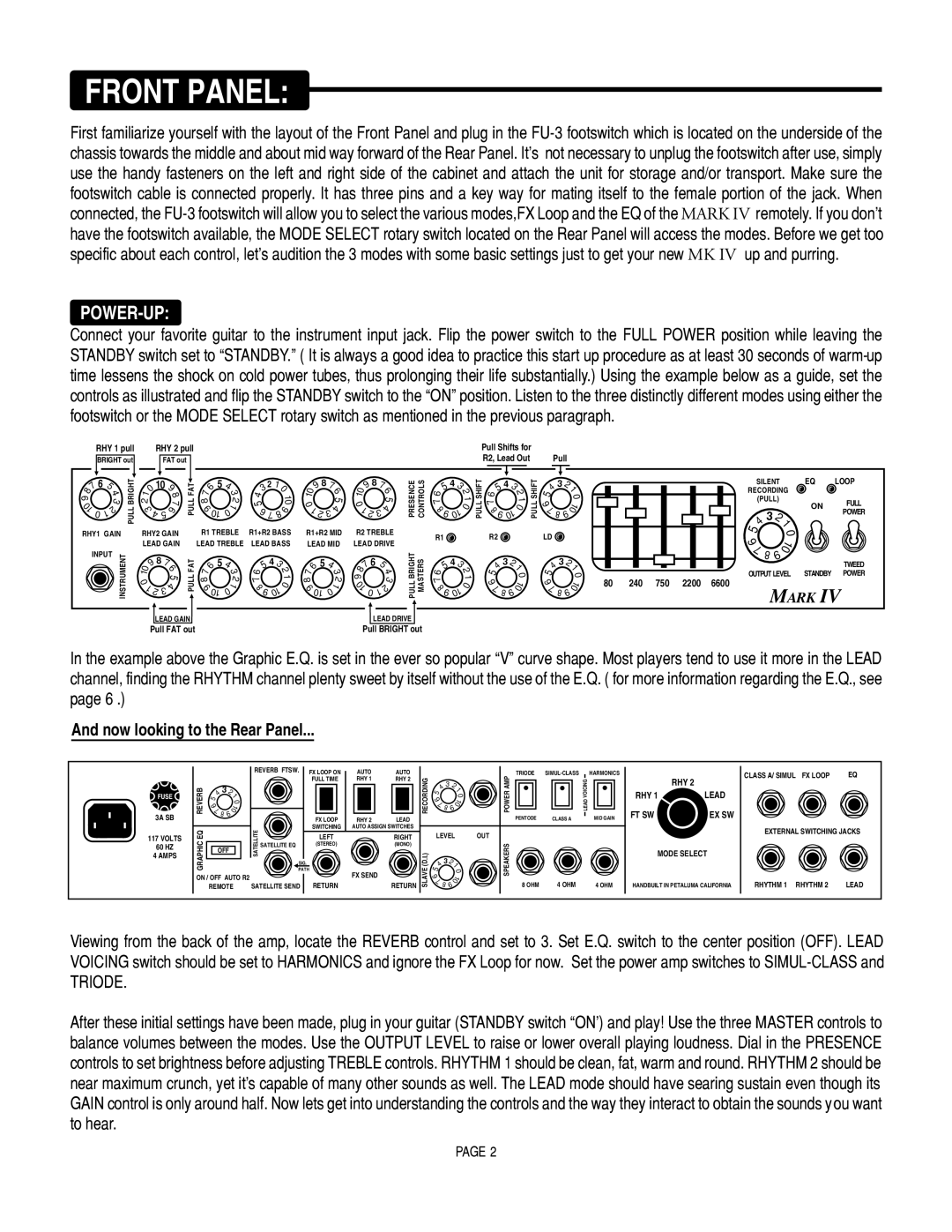 Mesa/Boogie Mark IV Amplifier manual Front Panel 