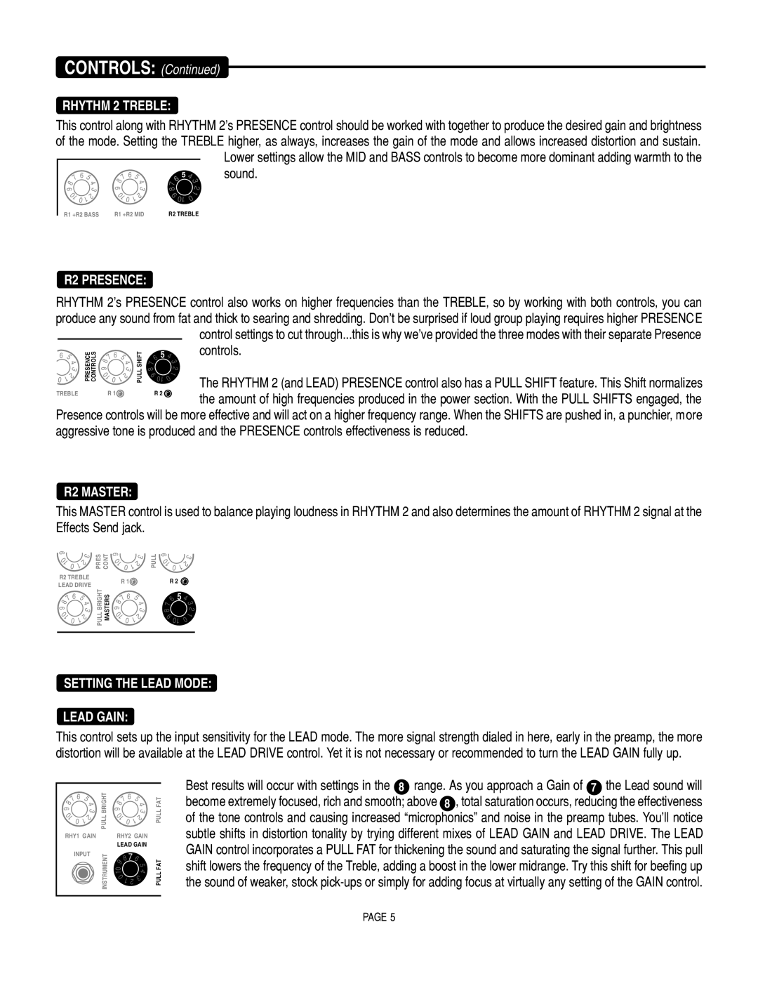 Mesa/Boogie Mark IV Amplifier manual Rhythm 2 Treble, R2 Presence, R2 Master, Setting the Lead Mode Lead Gain 