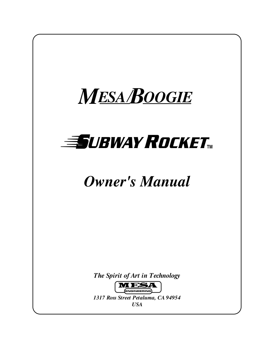 Mesa/Boogie OOGIEBMESA owner manual Mesa Boogie 