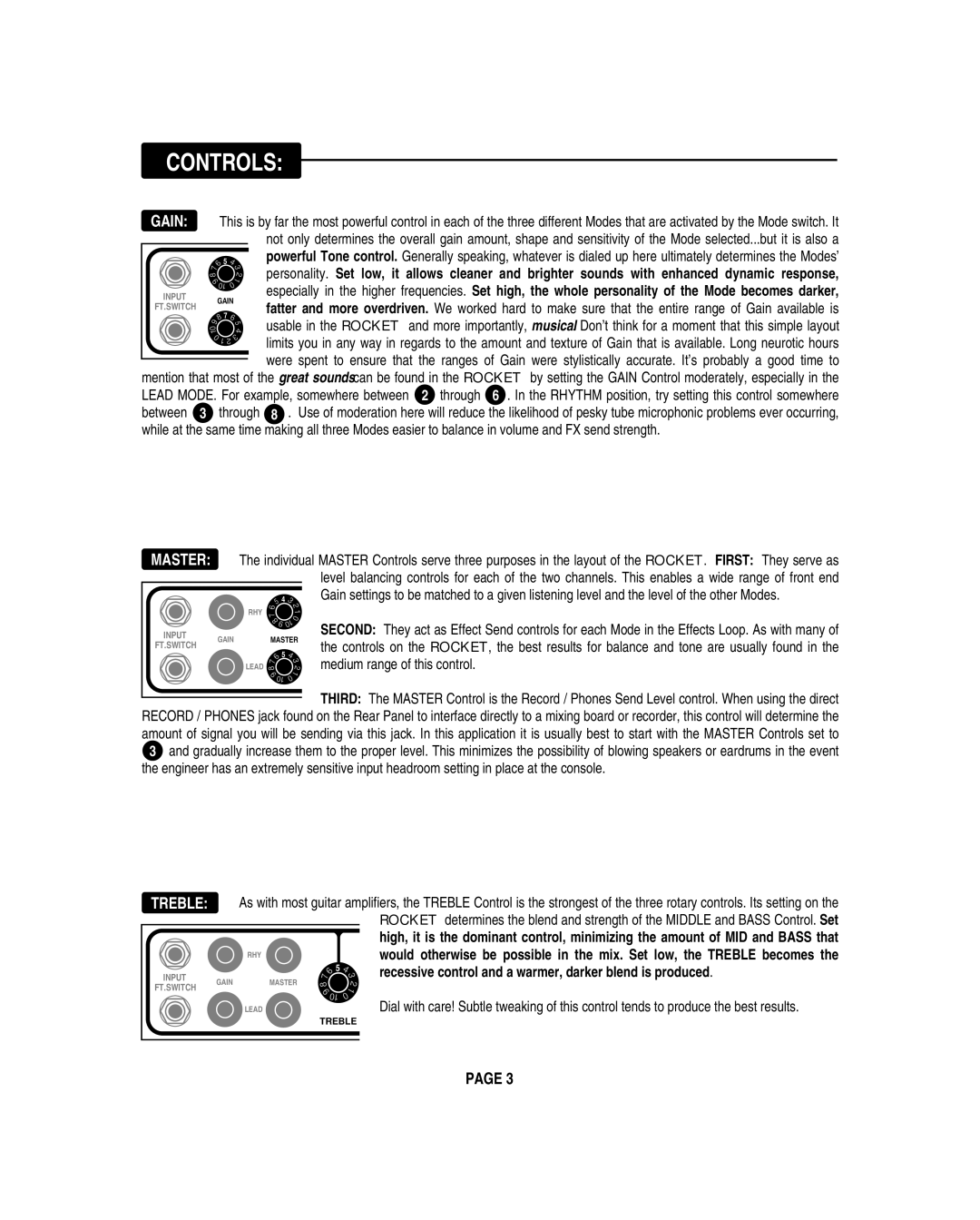 Mesa/Boogie OOGIEBMESA owner manual Controls, Gain, Treble, Master 