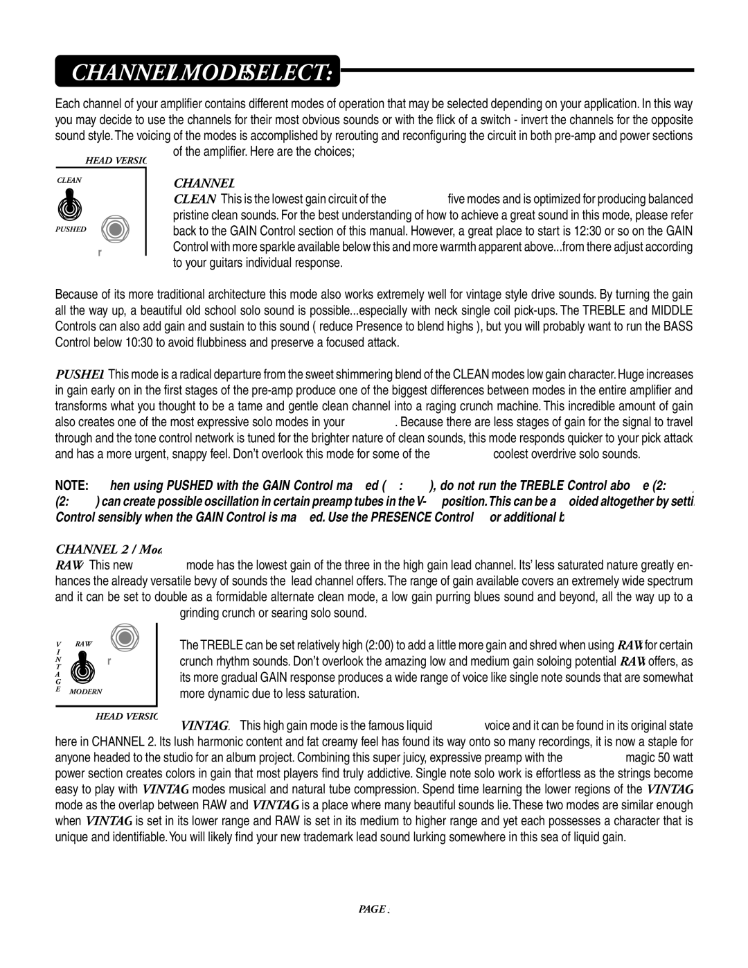 Mesa/Boogie pmn owner manual Ampliﬁ er. Here are the choices, Grinding crunch or searing solo sound 