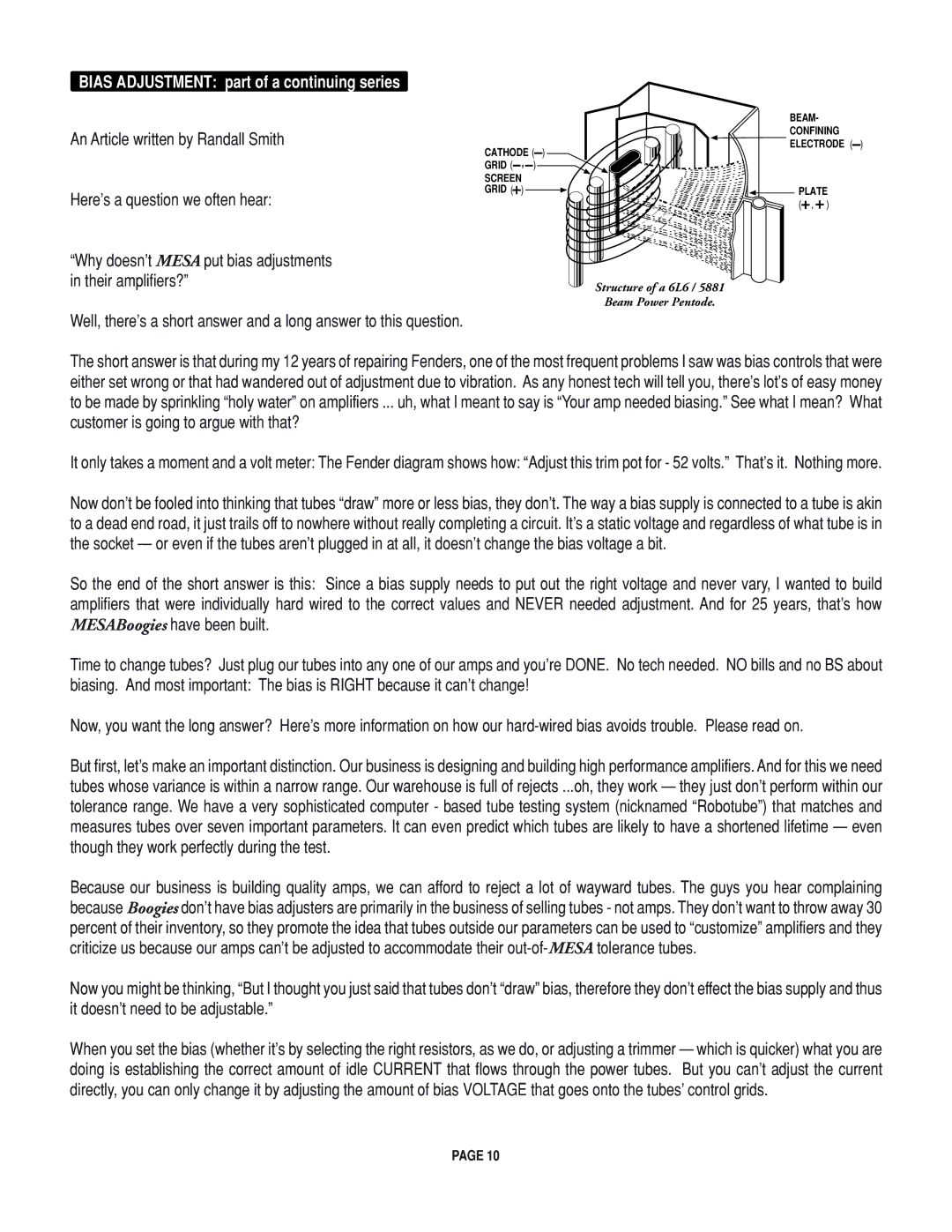 Mesa/Boogie Rectifier Stereo owner manual Bias Adjustment part of a continuing series 