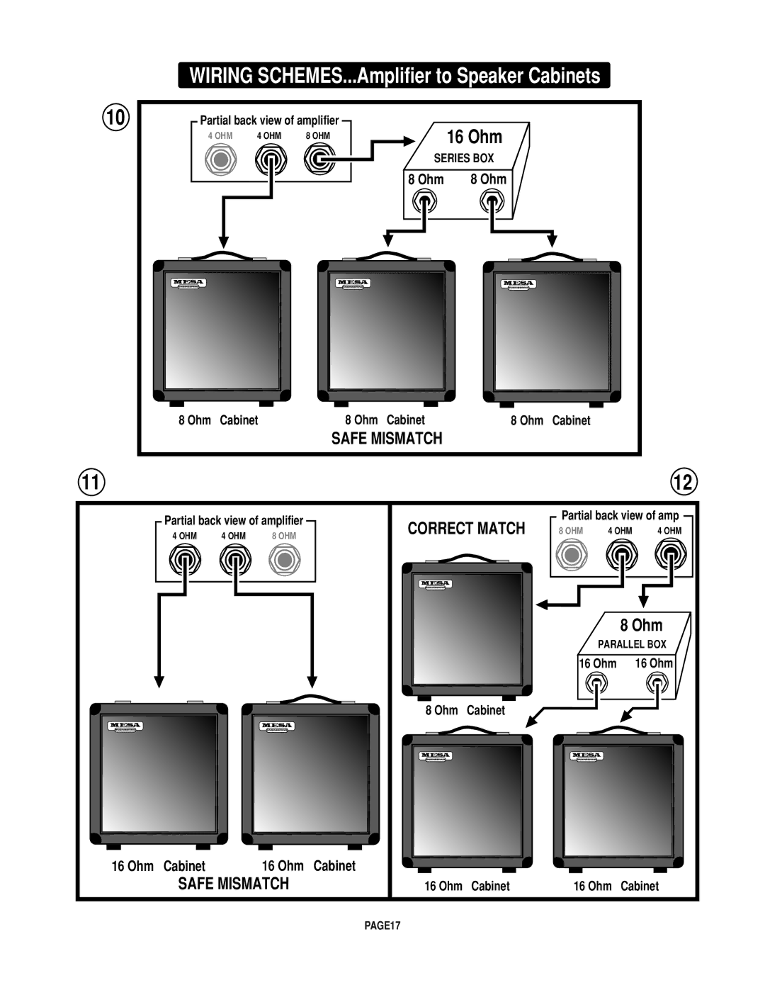 Mesa/Boogie Rectifier Stereo owner manual Wiring SCHEMES...Amplifier to Speaker Cabinets 