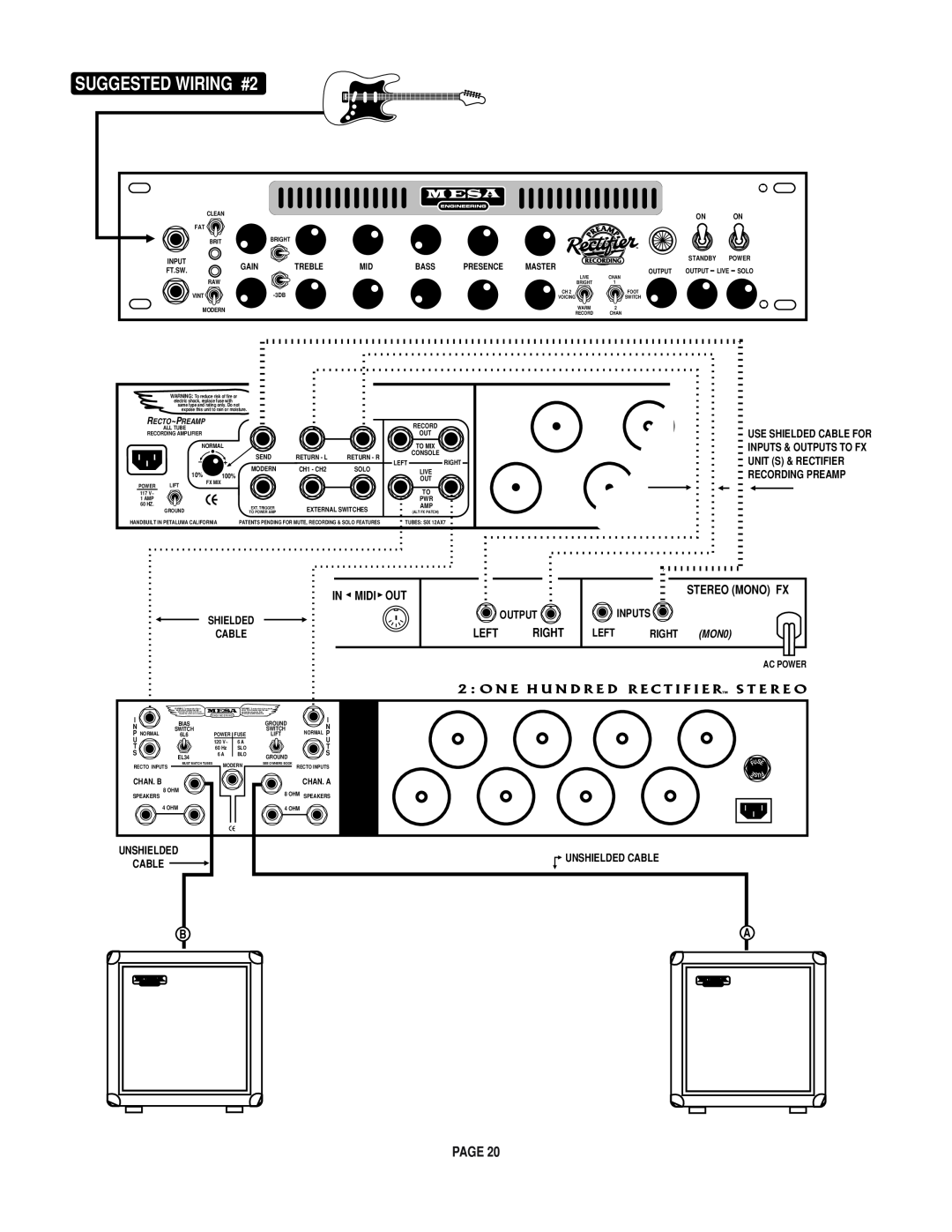 Mesa/Boogie Rectifier Stereo owner manual SUGGESTED WIRING #2, Output, Inputs, Right, MON0, Left 