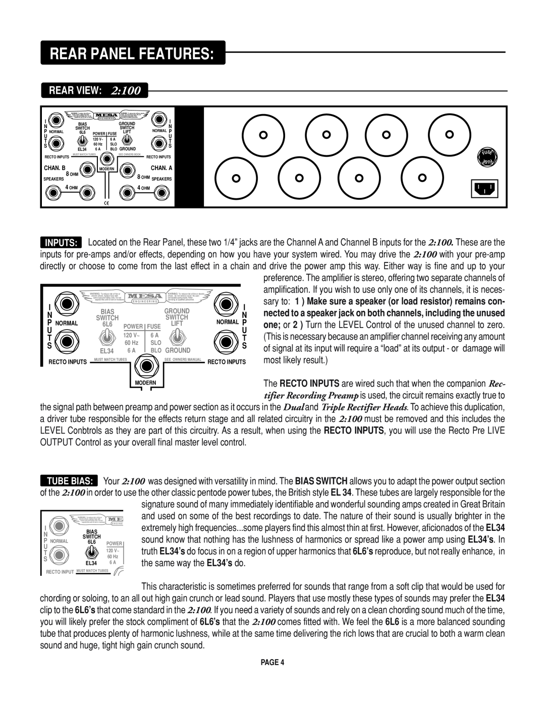 Mesa/Boogie Rectifier Stereo owner manual Rear Panel Features, Rear View, most likely result 