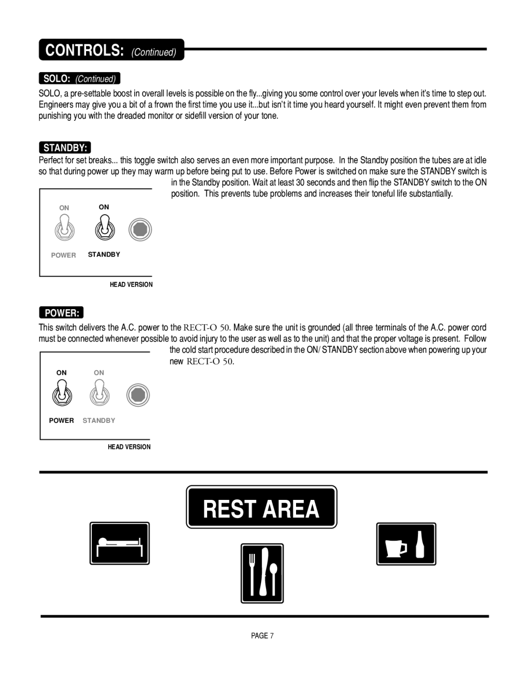 Mesa/Boogie RECT-O-VERB 50, SOLO 50 owner manual Standby, Power 