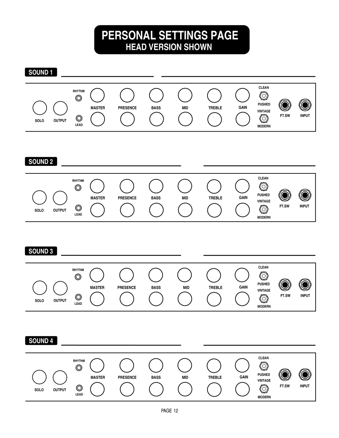 Mesa/Boogie SOLO 50, RECT-O-VERB 50 owner manual Personal Settings, Sound 