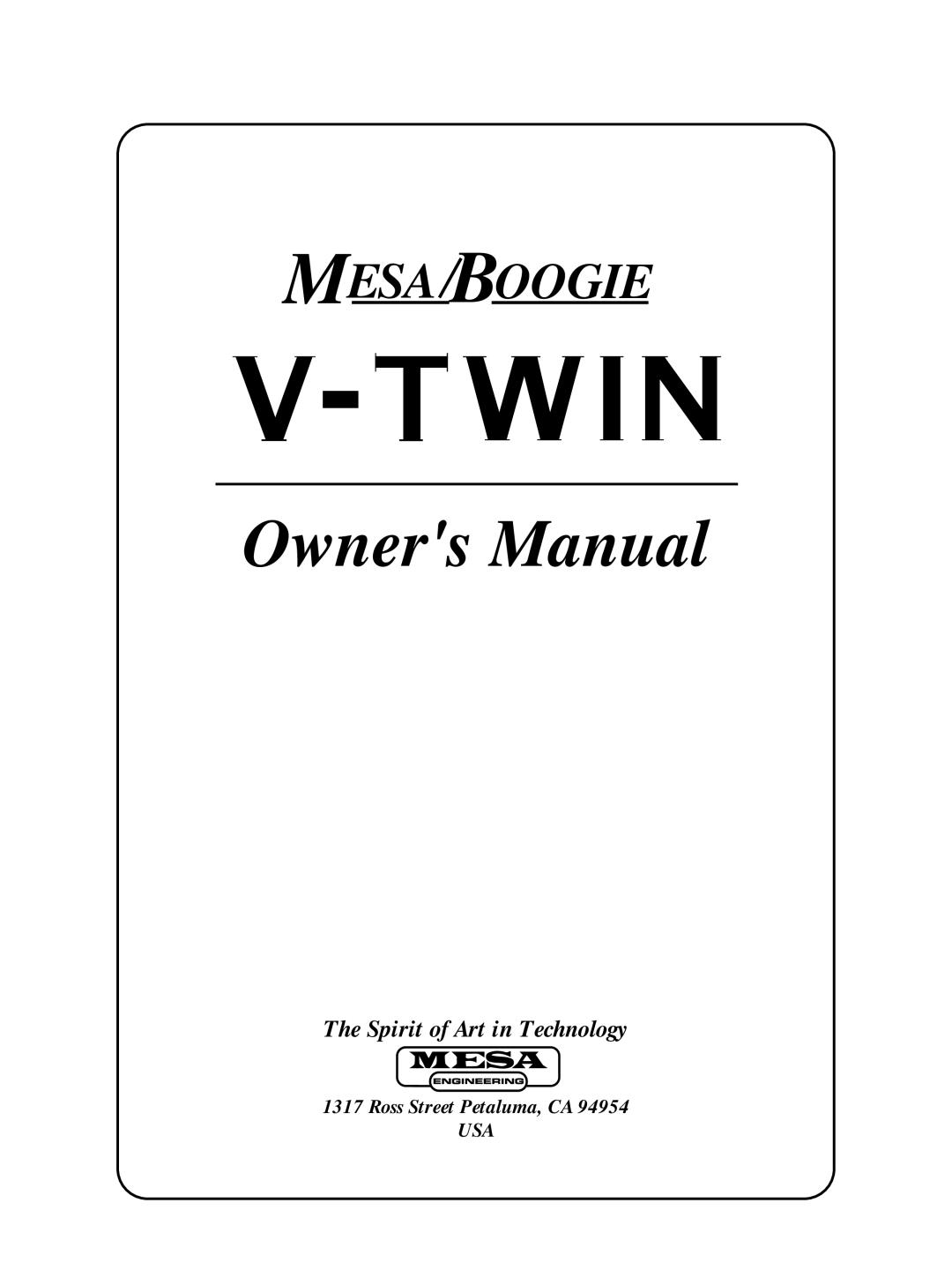 Mesa/Boogie V-TWIN owner manual Mesa Boogie 