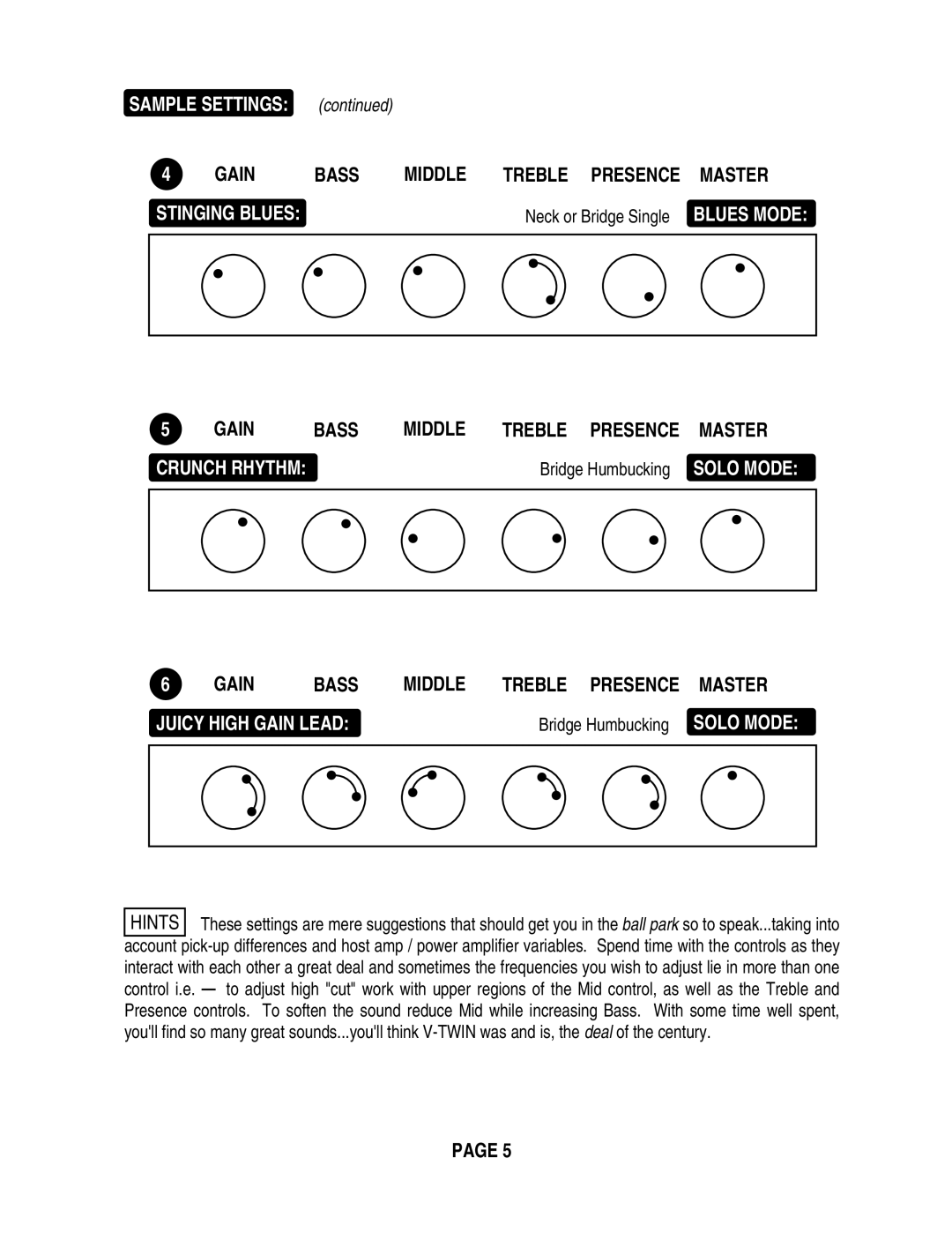 Mesa/Boogie V-TWIN owner manual Juicy High Gain Lead 