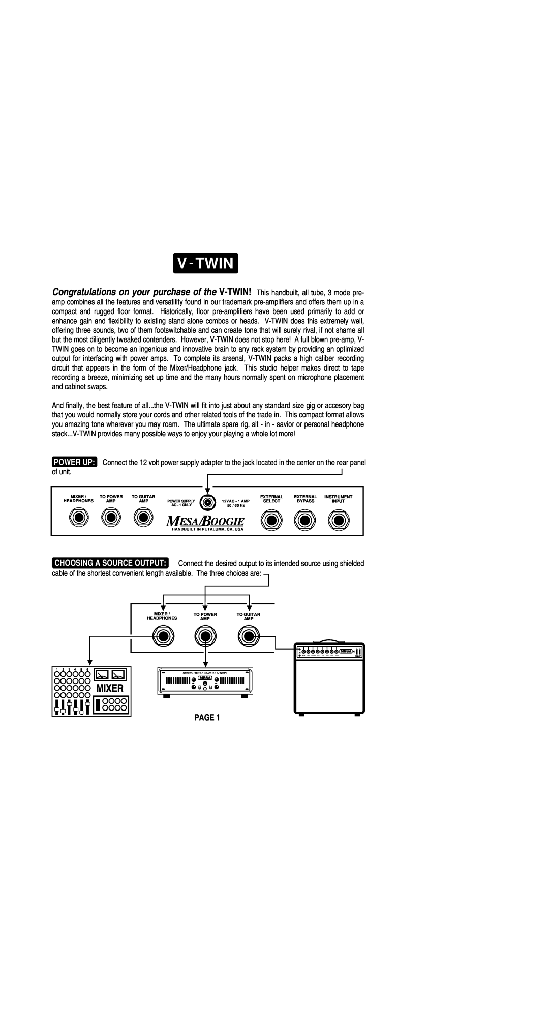 Mesa/Boogie V-TWIN owner manual Mesa Boogie, Mixer, Page, V Twin 