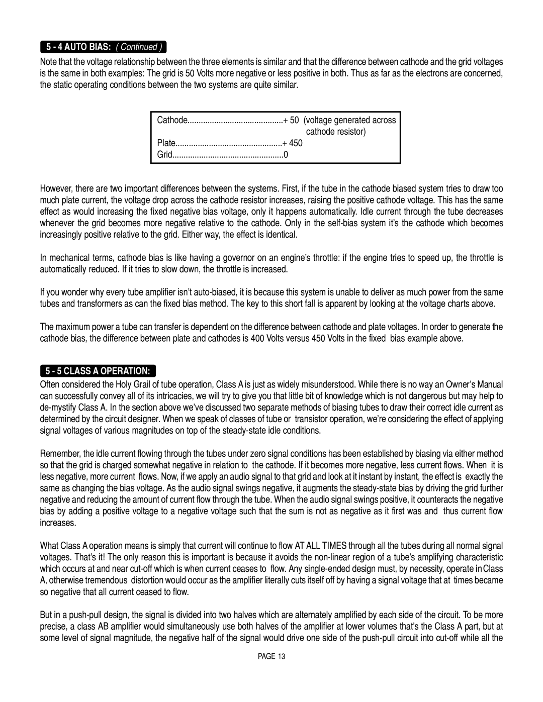 Mesa/Boogie Vacuum Tube Audio owner manual Cathode resistor, Class a Operation 