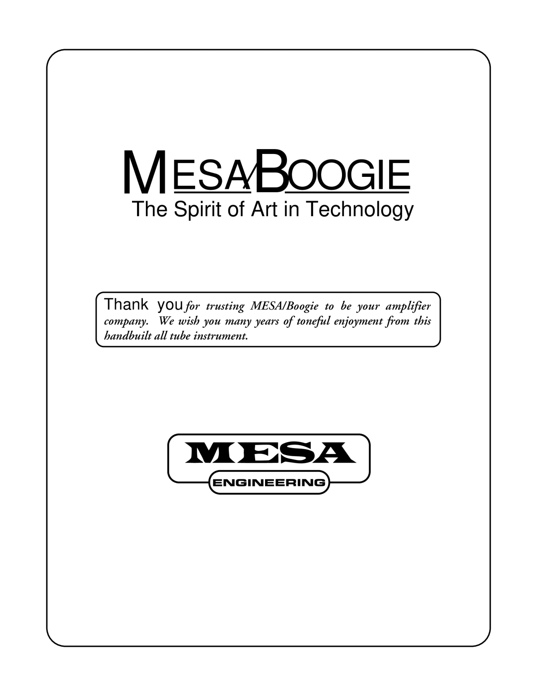 Mesa/Boogie Vacuum Tube Audio owner manual Mesa Boogie 