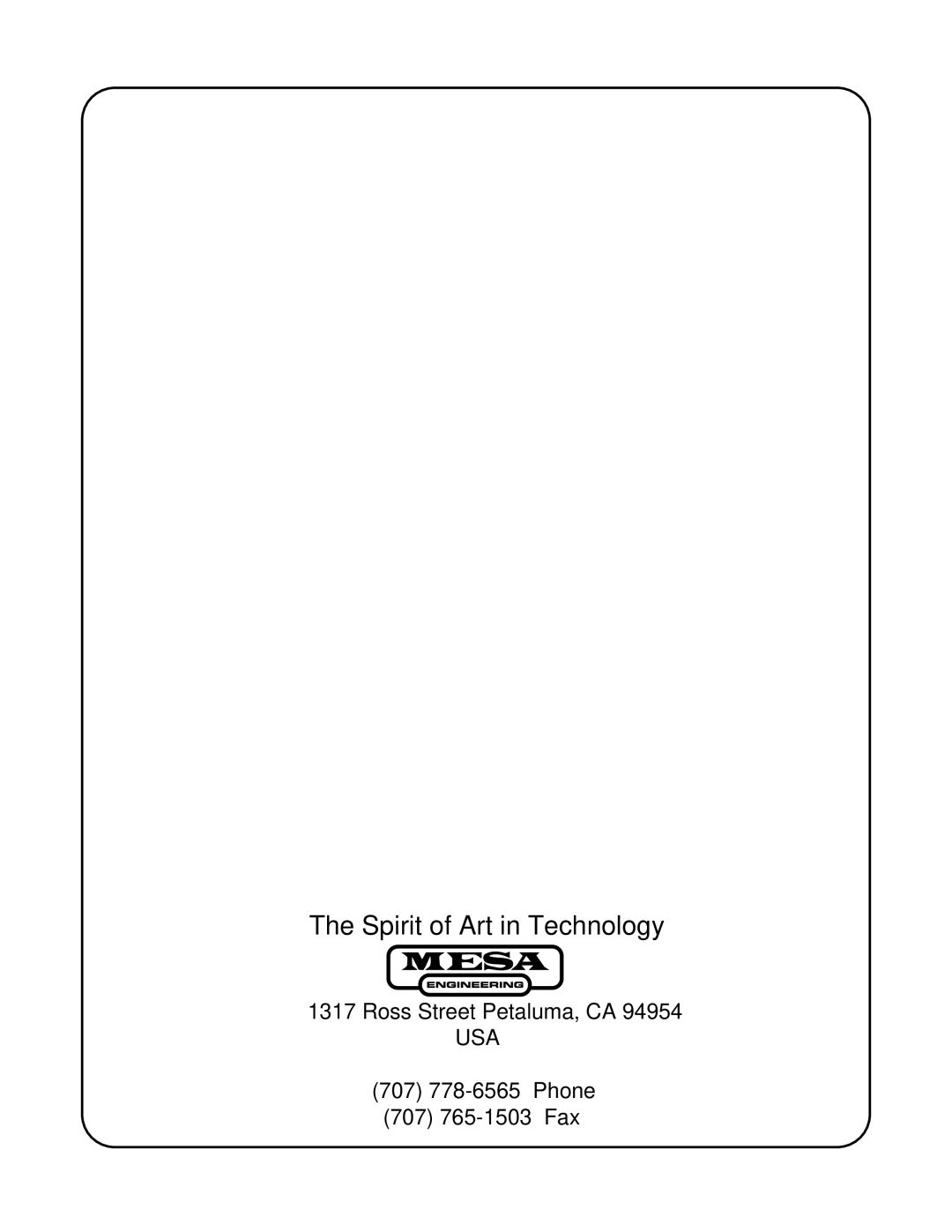 Mesa/Boogie Vacuum Tube Audio owner manual Spirit of Art in Technology 