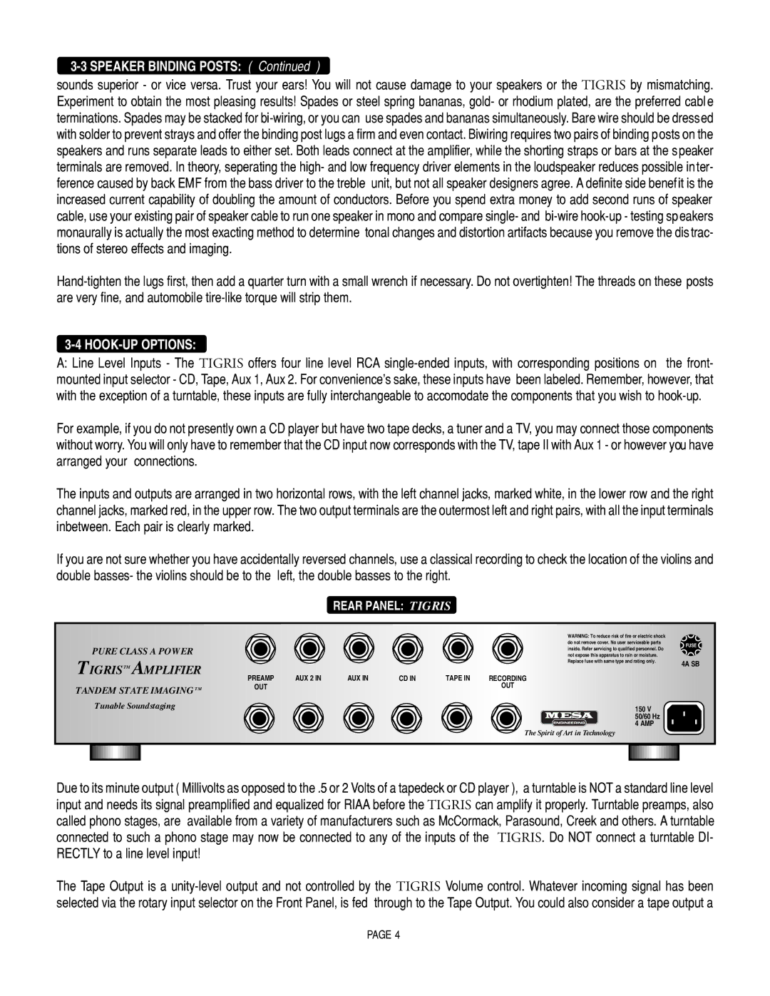 Mesa/Boogie Vacuum Tube Audio owner manual Speaker Binding Posts, HOOK-UP Options 