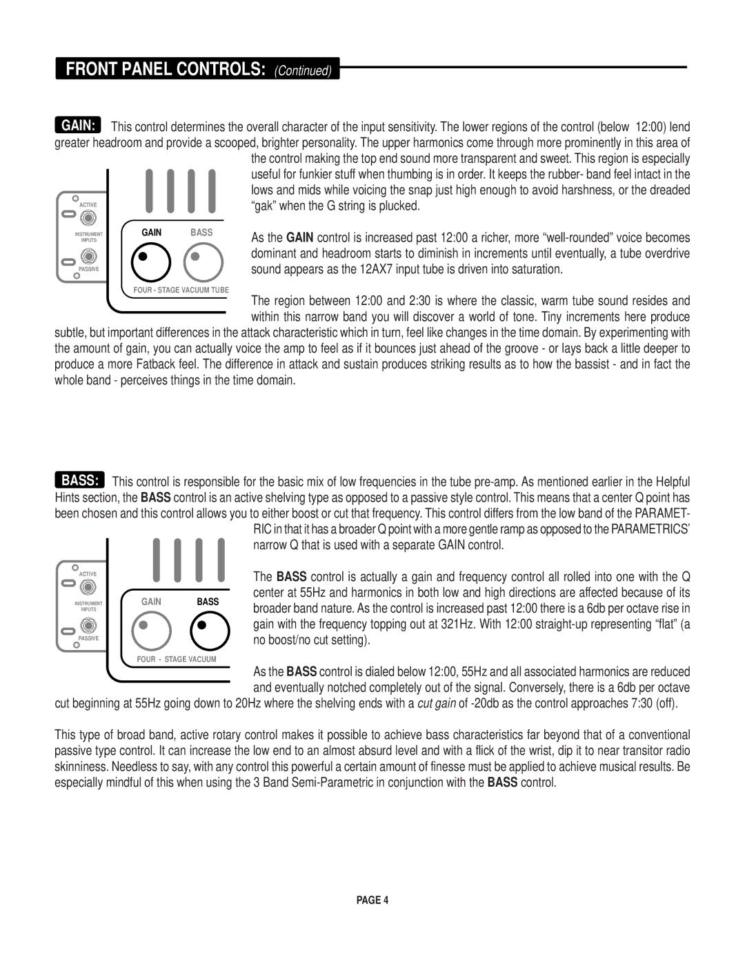 Mesa/Boogie Walk About Bass Amplifier owner manual Front Panel Controls 