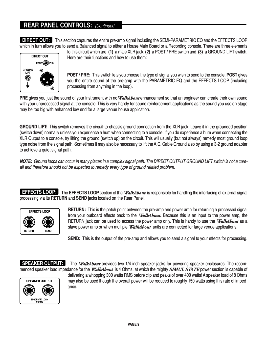 Mesa/Boogie Walk About Bass Amplifier REAR PANEL CONTROLS Continued, Here are their functions and how to use them 