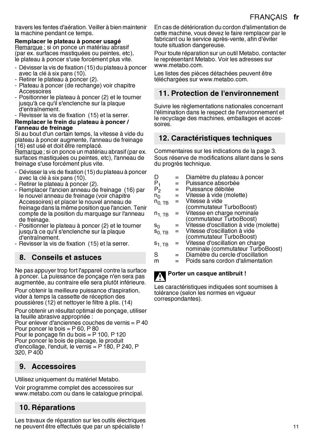 Metabo 600458420, 600129420 Conseils et astuces, Accessoires 10. Réparations, Protection de lenvironnement 