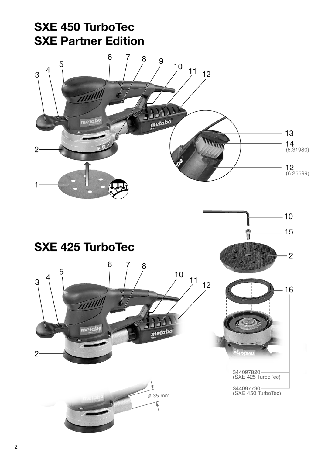 Metabo 600129420, 600458420 operating instructions SXE 450 TurboTec SXE Partner Edition SXE 425 TurboTec 