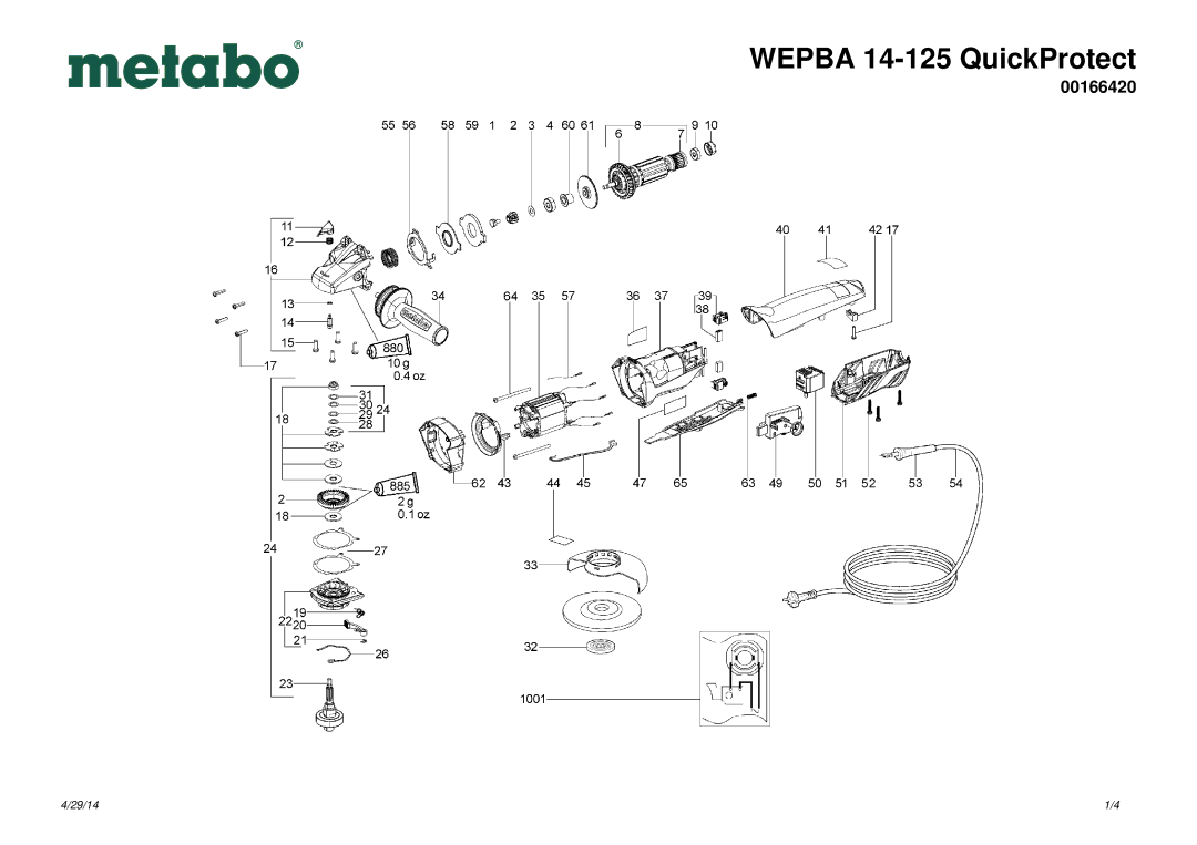 Metabo 600166420 manual Wepba 14-125 QuickProtect 