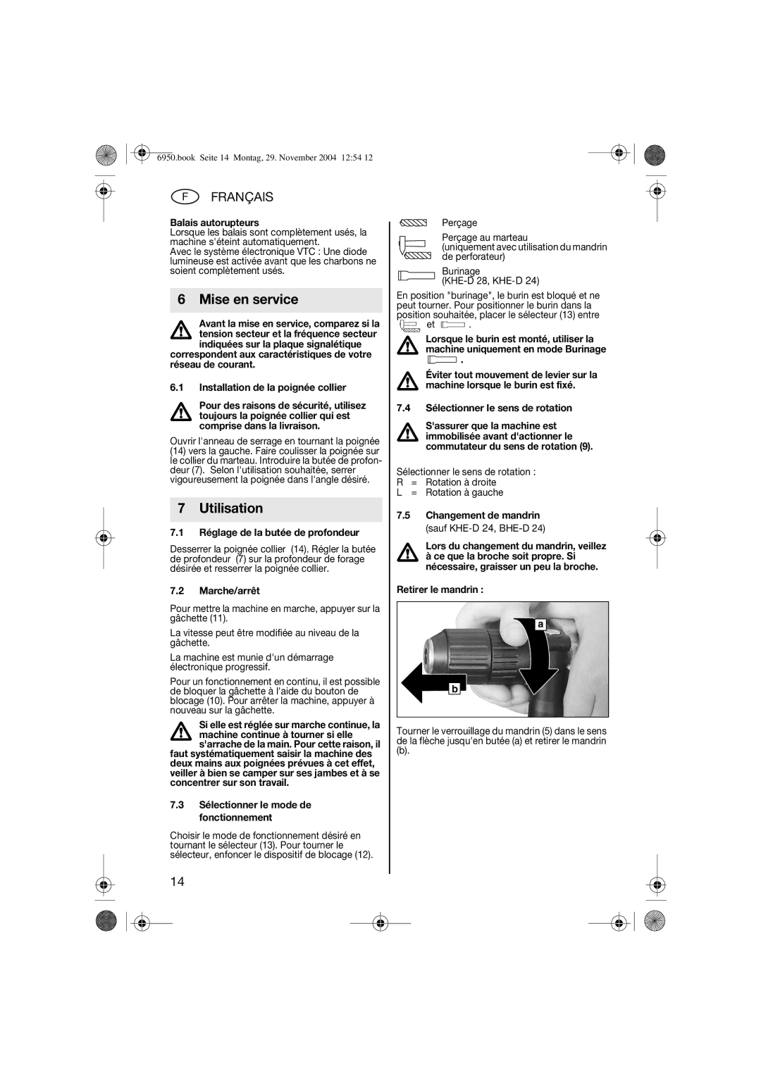 Metabo 600224420 operating instructions Mise en service, Utilisation 