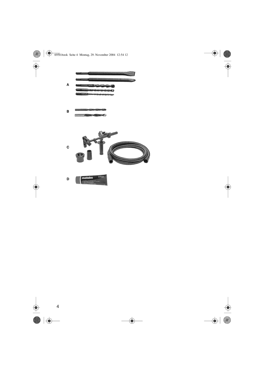 Metabo 600224420 operating instructions Book Seite 4 Montag, 29. November 2004 1254 