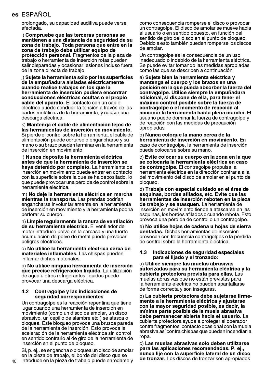 Metabo 600267420, 600292420, 600264420, 600268420 manual Es Español, Prolongado, su capacidad auditiva puede verse afectada 