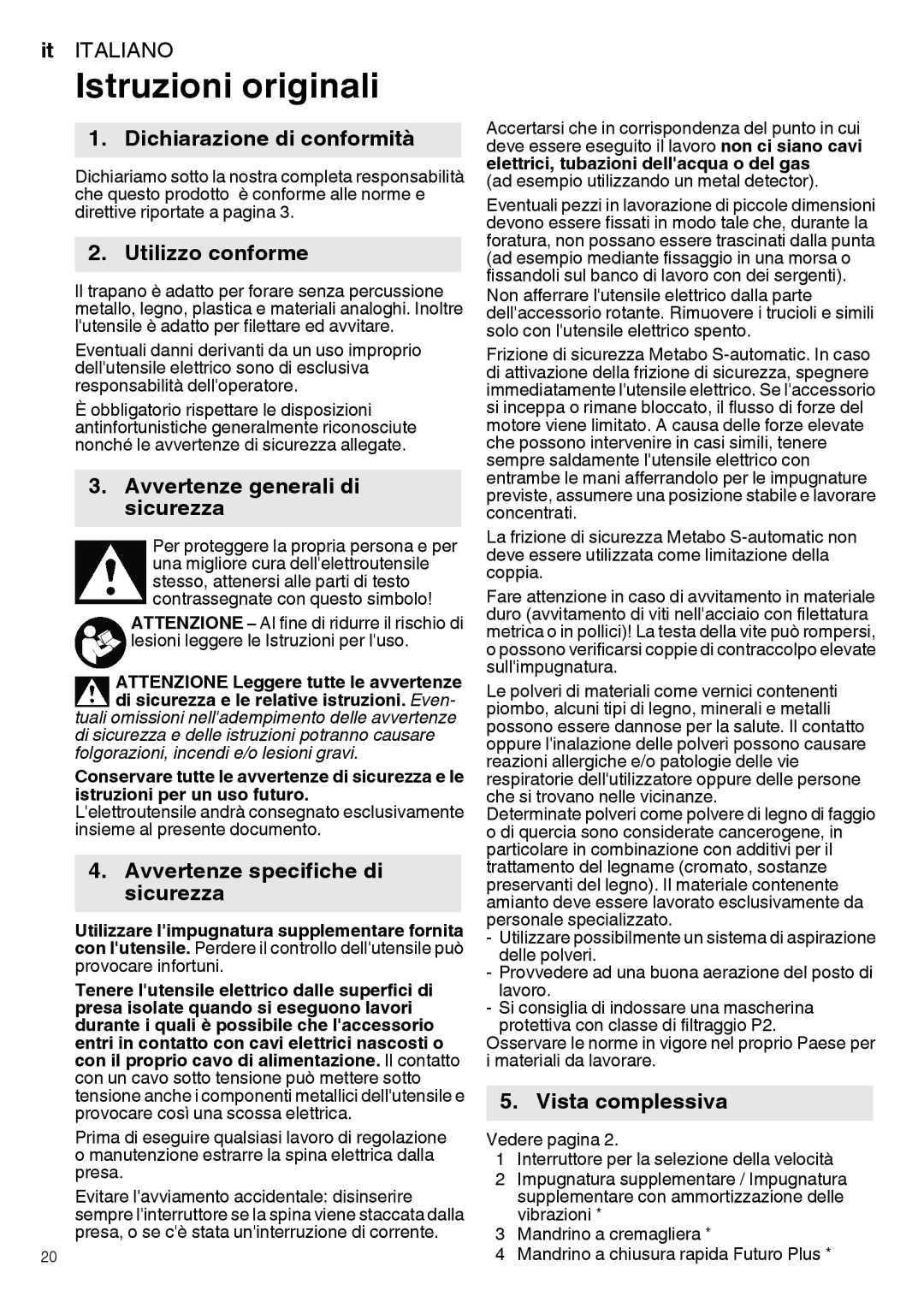 Metabo 600582420, 600581420 manual Istruzioni originali 