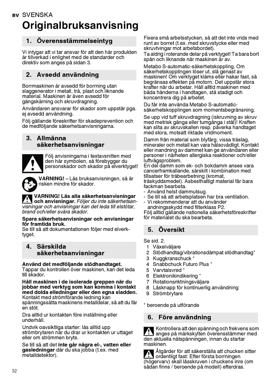 Metabo 600582420, 600581420 manual Originalbruksanvisning 