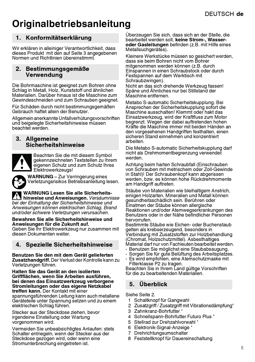 Metabo 600581420, 600582420 manual Originalbetriebsanleitung 