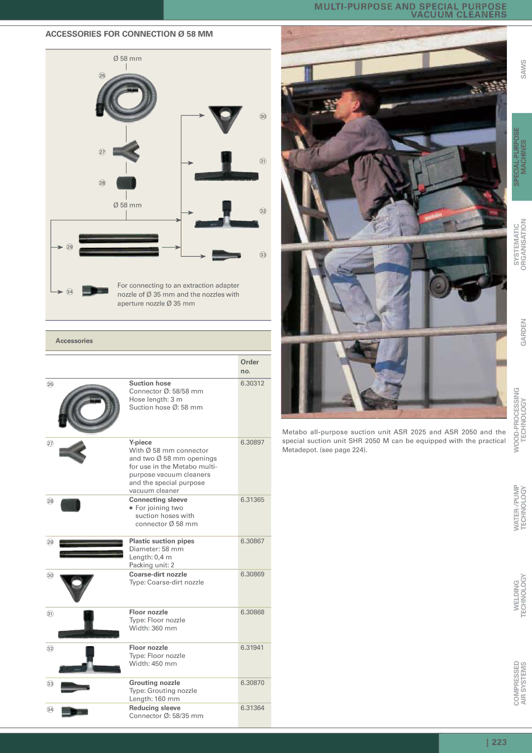 Metabo ASA 1202, AS 1200 manual Accessories for Connection Ø 58 MM 