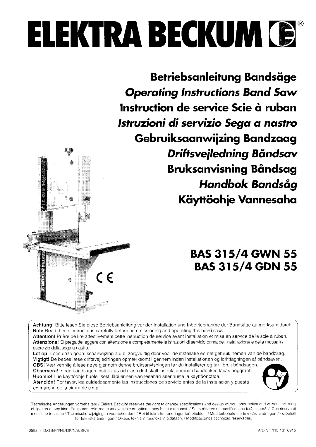 Metabo BAS 315/4 GWN 55, BAS 315/4 GDN 55 manual 