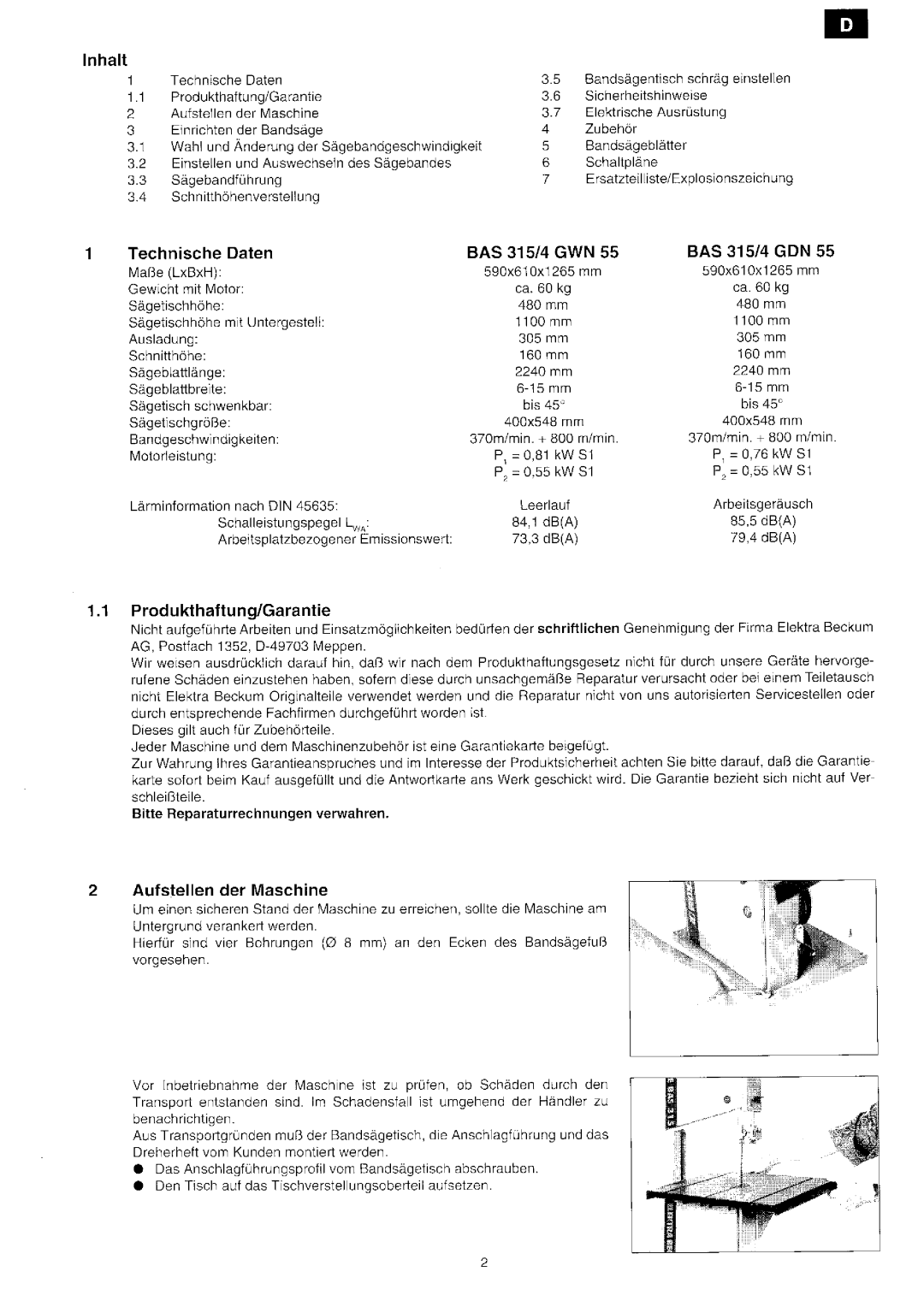 Metabo BAS 315/4 GDN 55, BAS 315/4 GWN 55 manual 