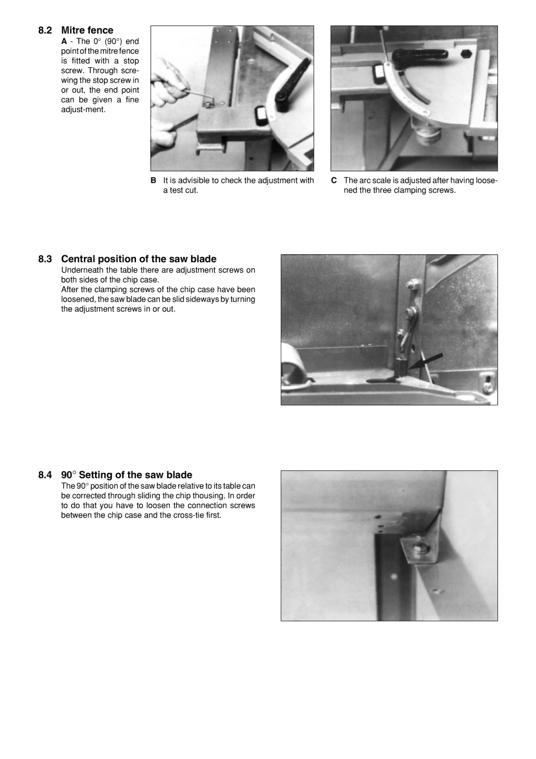 Metabo BKH 400, BKH450 manuel dutilisation Central position of the saw blade, Setting of the saw blade 